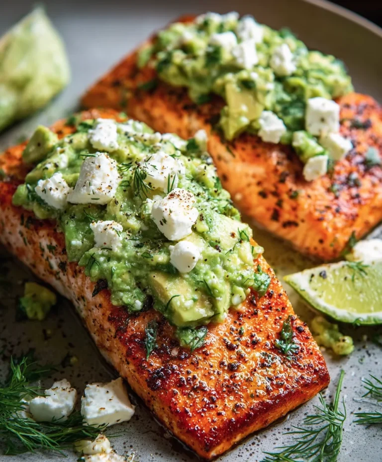 Baked Salmon with Avocado Feta- Delicious & Easy