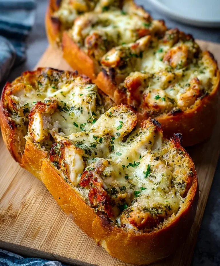 Pesto Chicken Garlic Bread – Easy & Delicious Recipe