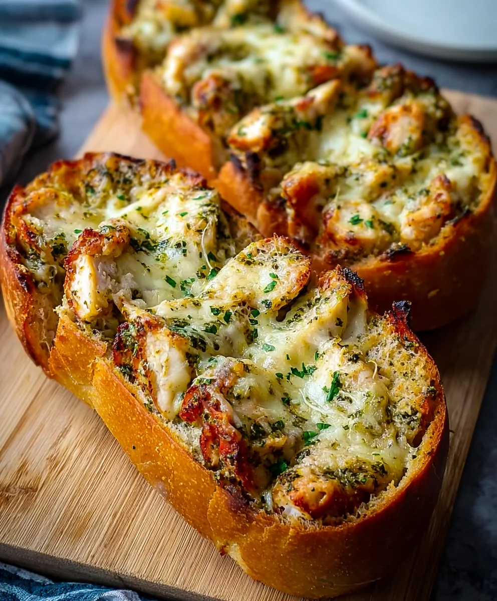 Pesto Chicken Garlic Bread - Easy & Delicious Recipe
