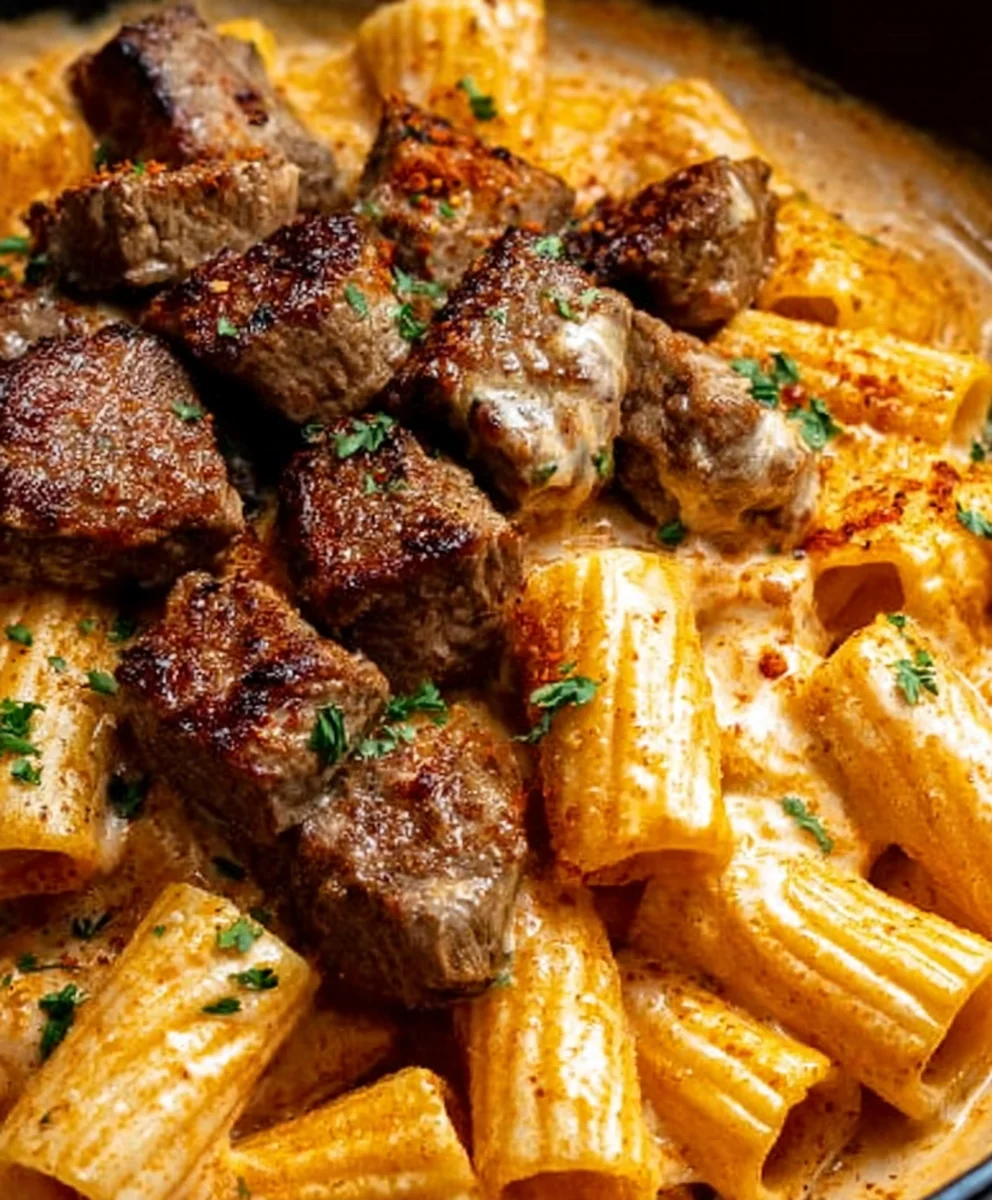 Cajun Steak Tips Rigatoni - Cheesy Parmesan Comfort