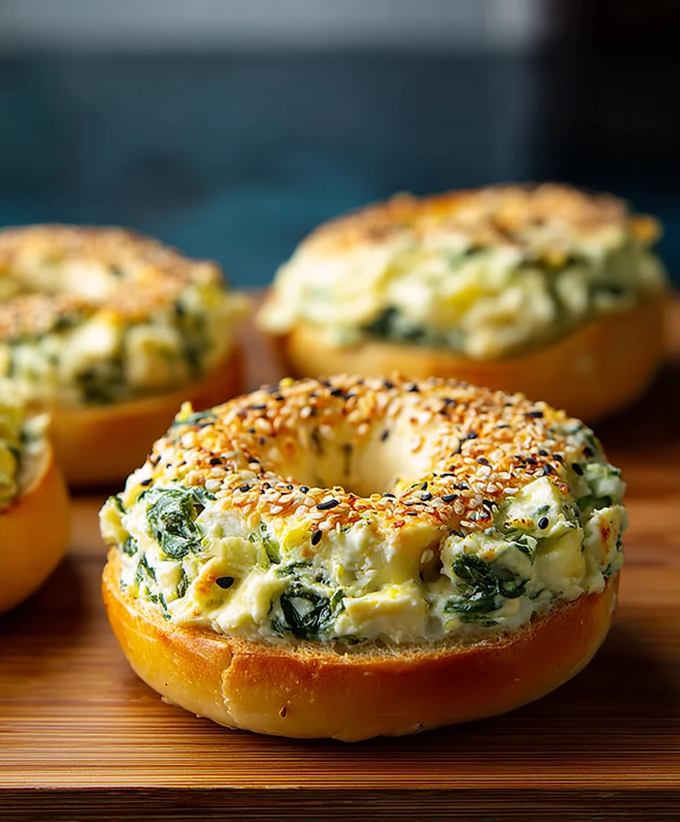 Cheesy Spinach Artichoke Bagels Delicious and Easy