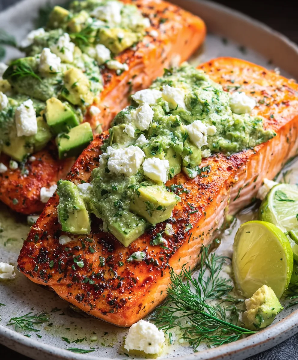 Baked Salmon with Avocado Feta- Delicious & Easy