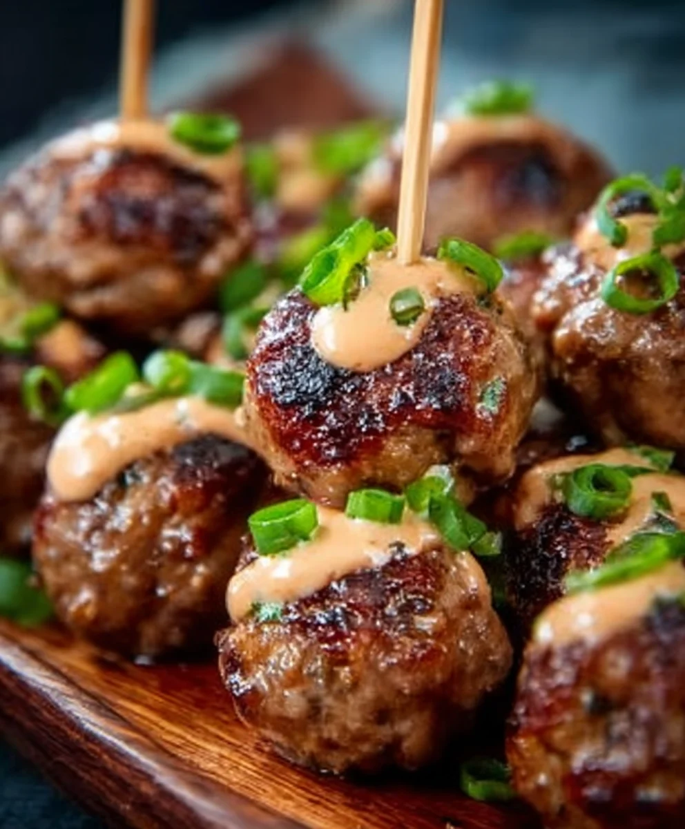 Korean BBQ Beef Meatballs Spicy Mayo Dip Recipe