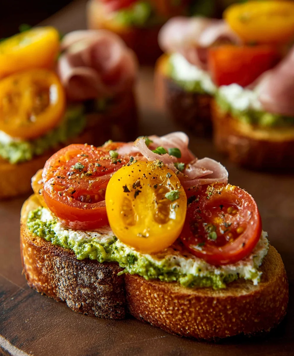 Tomato Crostini with Pesto Ricotta- Easy Appetizer