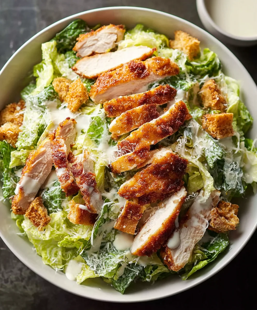 Crispy Chicken Caesar Salad Recipe- Deliciously Easy