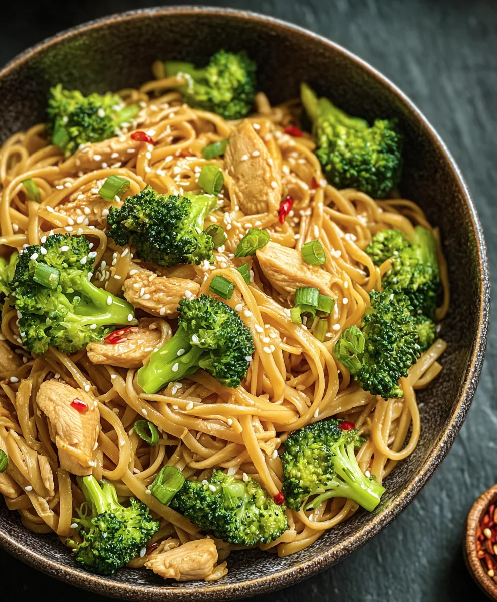 Healthy Sesame Chicken Noodles with Broccoli