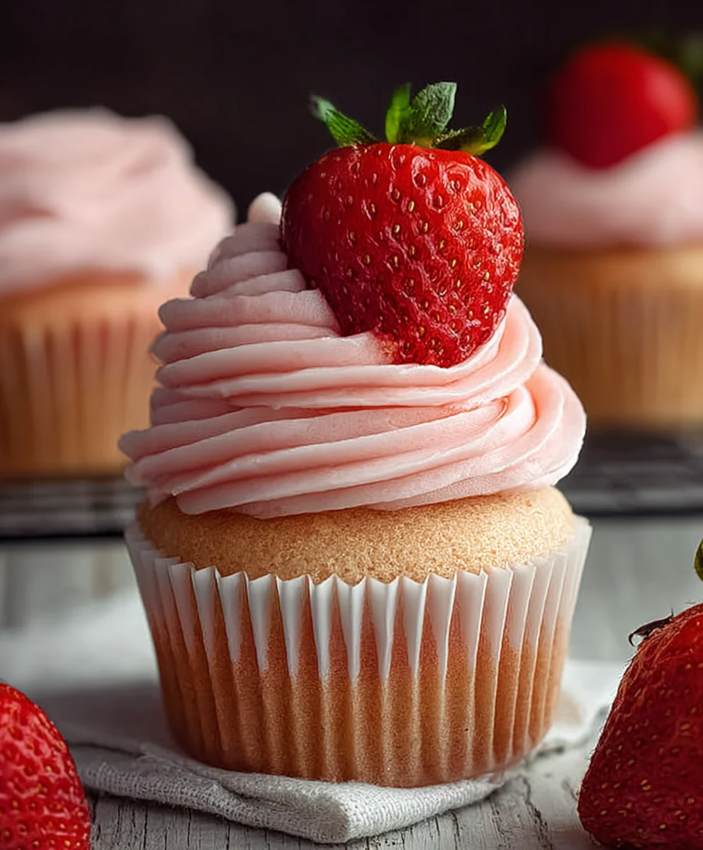Easy Fresh Strawberry Cupcakes - Delicious Dessert