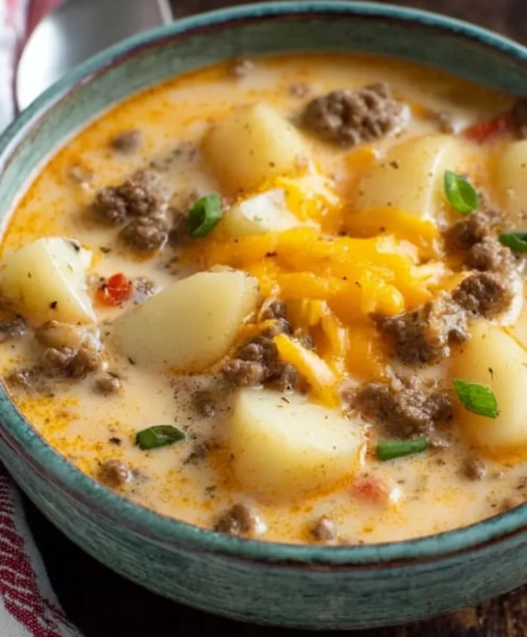 Cheesy Beef Beef Hamburger Potato Soup-Hearty Comfort Meal