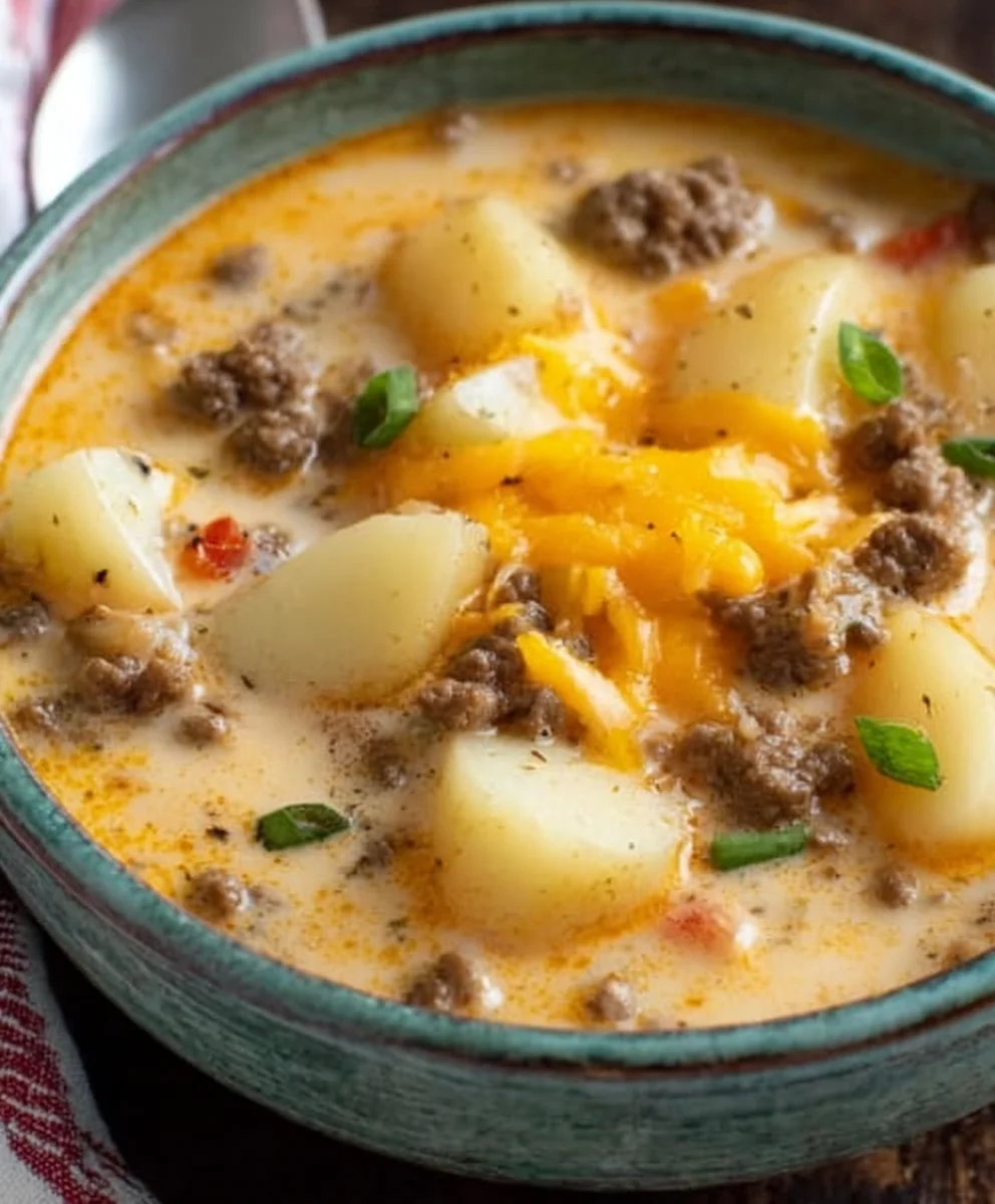 Cheesy Beef Beef Hamburger Potato Soup-Hearty Comfort Meal