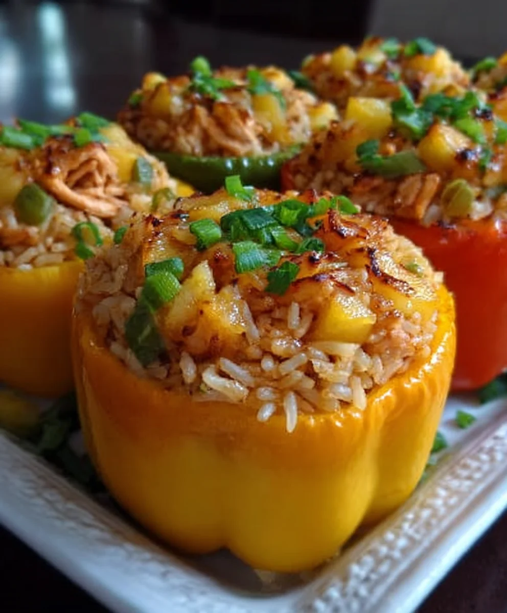 Teriyaki Pineapple Chicken Rice Stuffed Peppers Delight