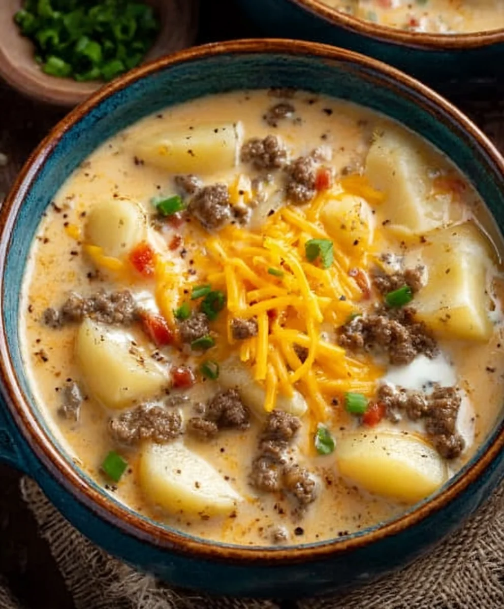 Cheesy Beef Beef Hamburger Potato Soup-Hearty Comfort Meal