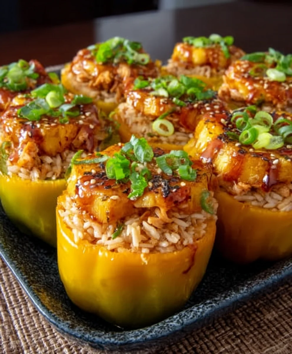 Teriyaki Pineapple Chicken Rice Stuffed Peppers Delight