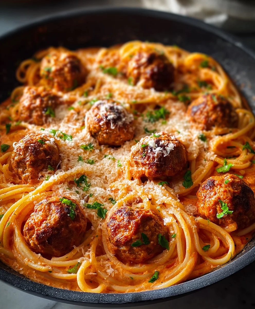 Creamy Beef Spaghetti & Meatballs-Quick & Easy Recipe