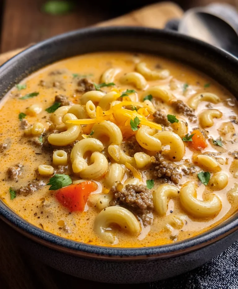 Cheeseburger Macaroni Soup – Creamy Beef Comfort