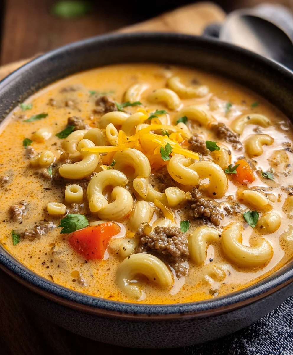 Cheeseburger Macaroni Soup - Creamy Beef Comfort