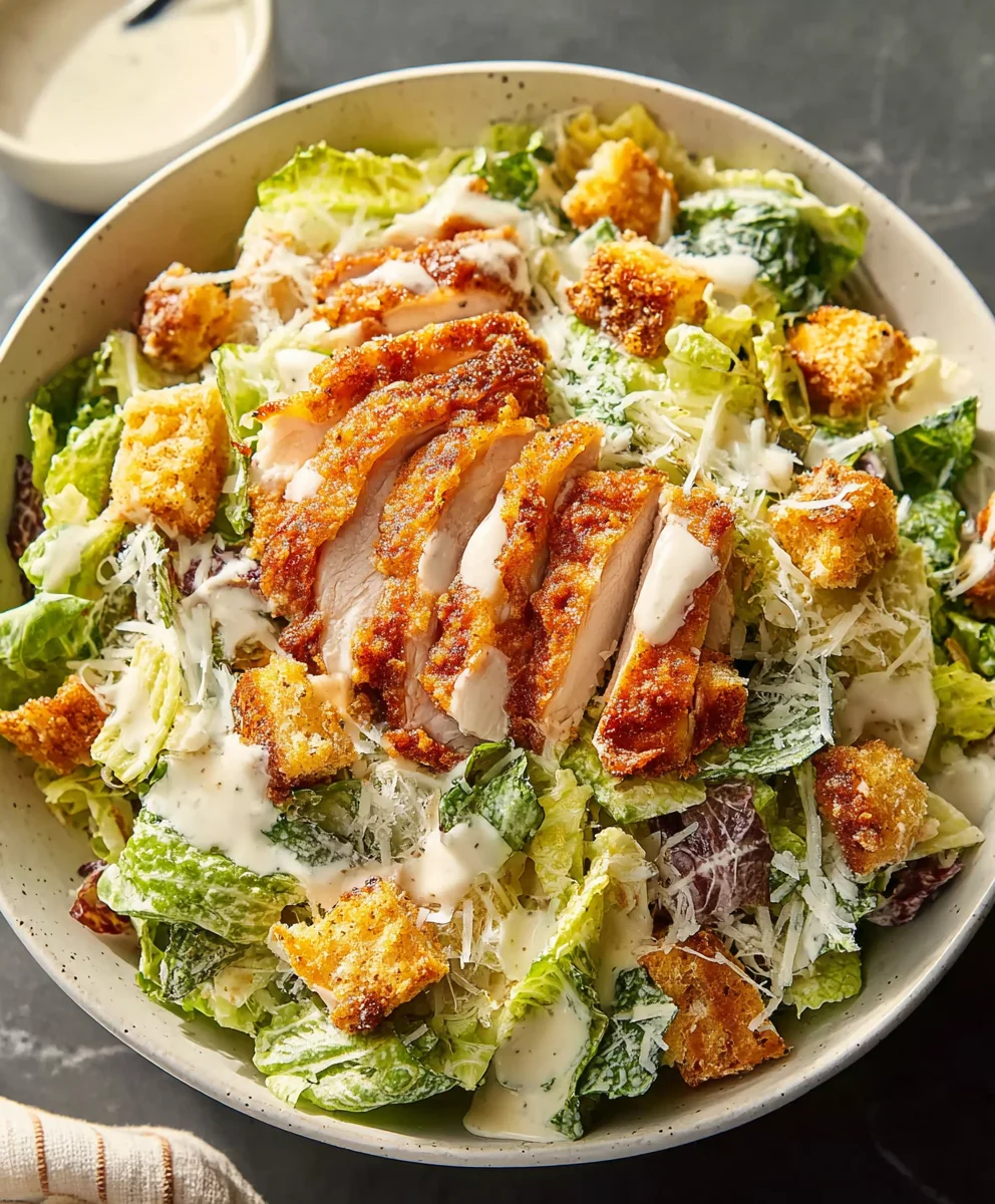 Crispy Chicken Caesar Salad Recipe- Deliciously Easy