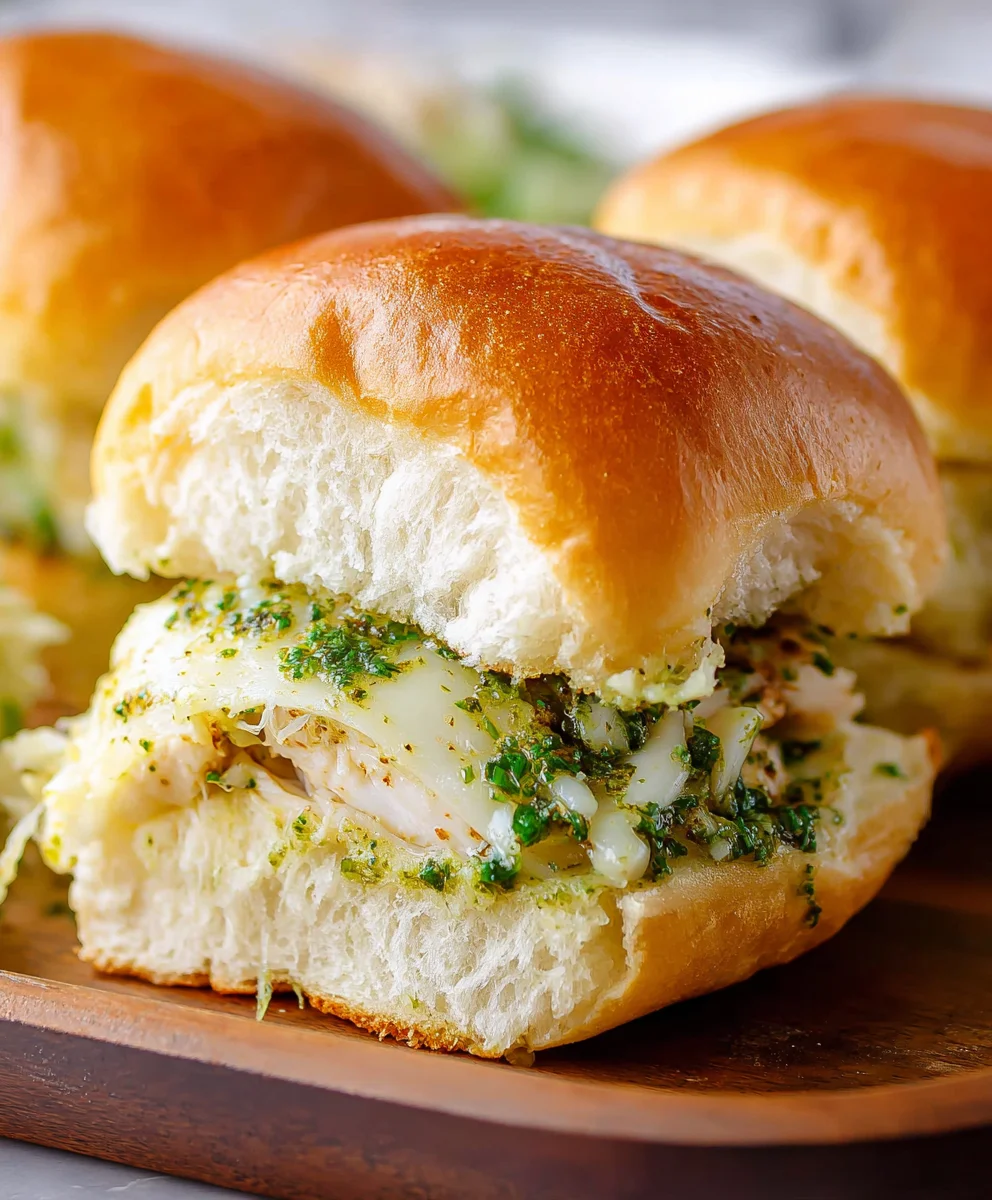 Cheesy Garlic Pesto Chicken Sliders-Easy Recipe