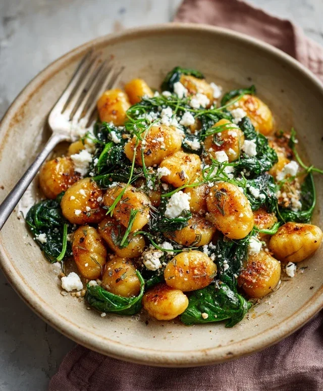 Crispy Gnocchi With Spinach And Feta