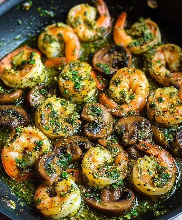 Pesto Shrimp with Mushrooms