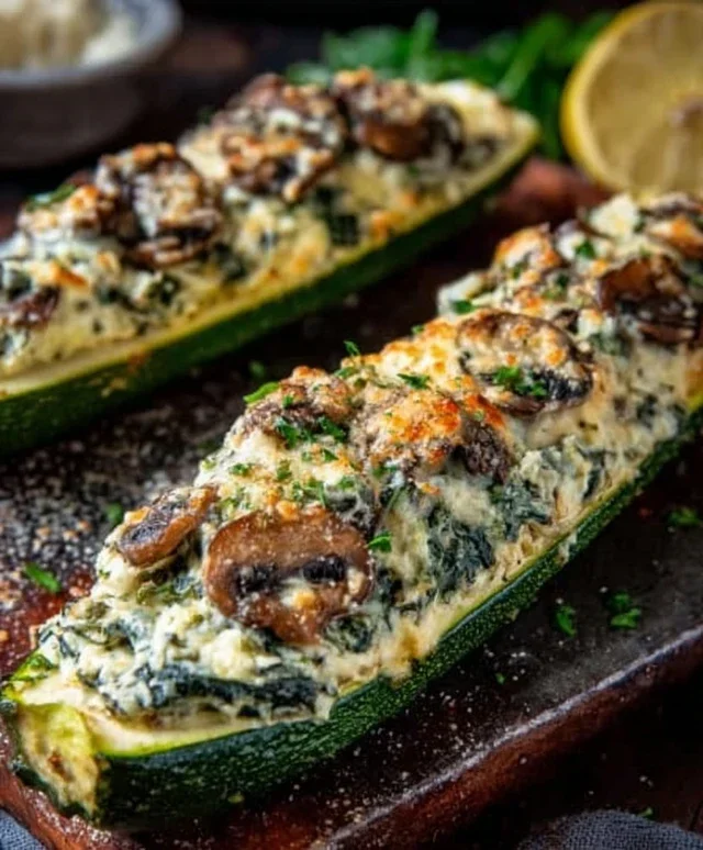 Spinach, Mushroom, and Ricotta Stuffed Zucchini Boats Recipe