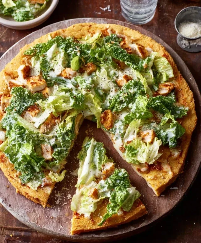 Viral Chicken Crust Caesar Salad Pizza