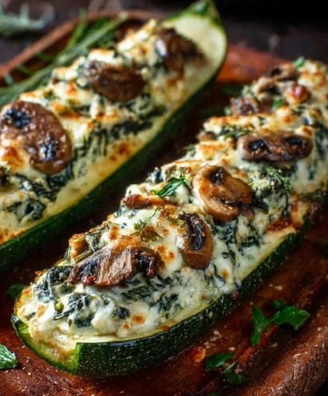 Spinach, Mushroom, and Ricotta Stuffed Zucchini Boats Recipe