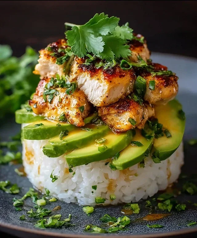Delicious Honey Lime Chicken & Avocado Rice Stack Recipe