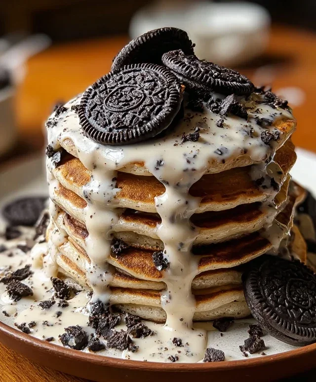 Oreo Pancakes with Cream Cheese Drizzle