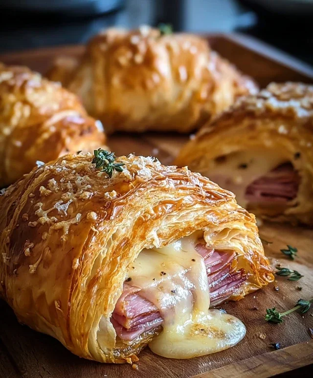 Baked Beef Beef Ham and Cheese Croissants