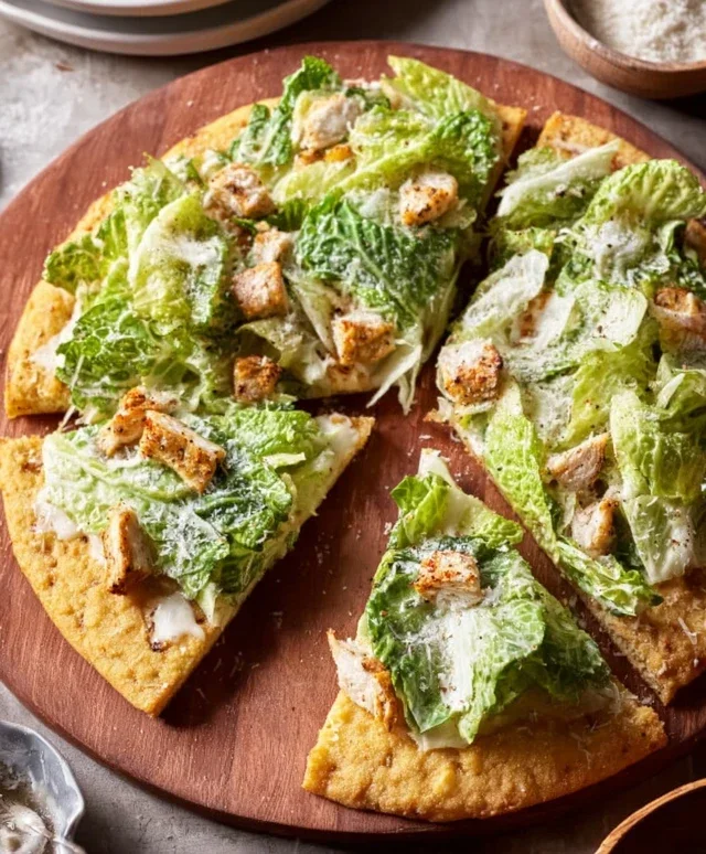 Viral Chicken Crust Caesar Salad Pizza