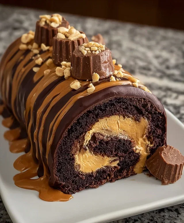 Peanut Butter Cup Chocolate Roll Cake