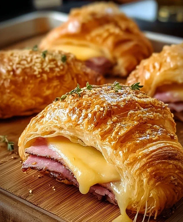 Baked Beef Beef Ham and Cheese Croissants