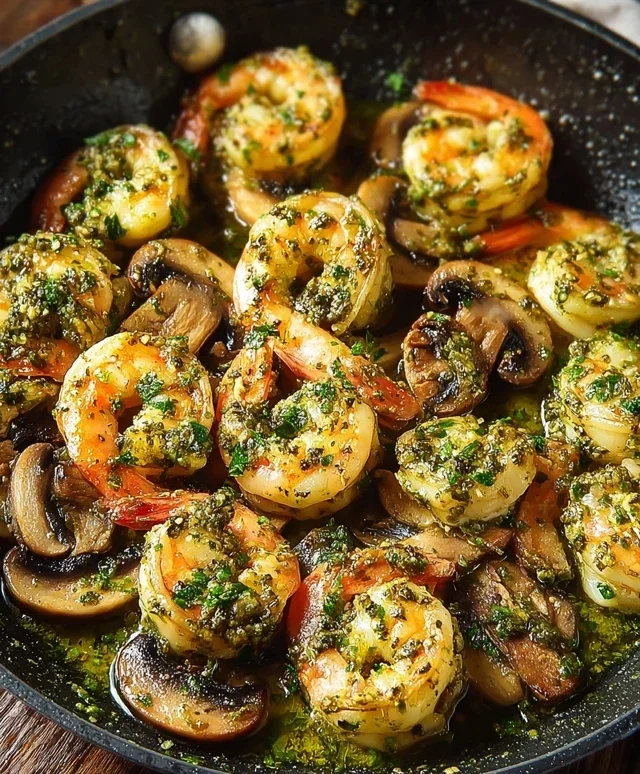 Pesto Shrimp with Mushrooms