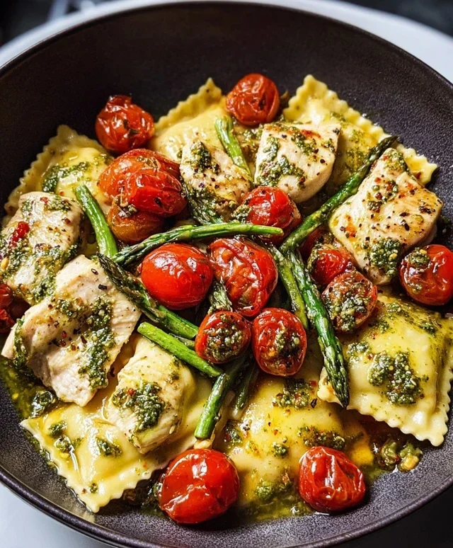 Chicken Ravioli with Pesto and Veggies
