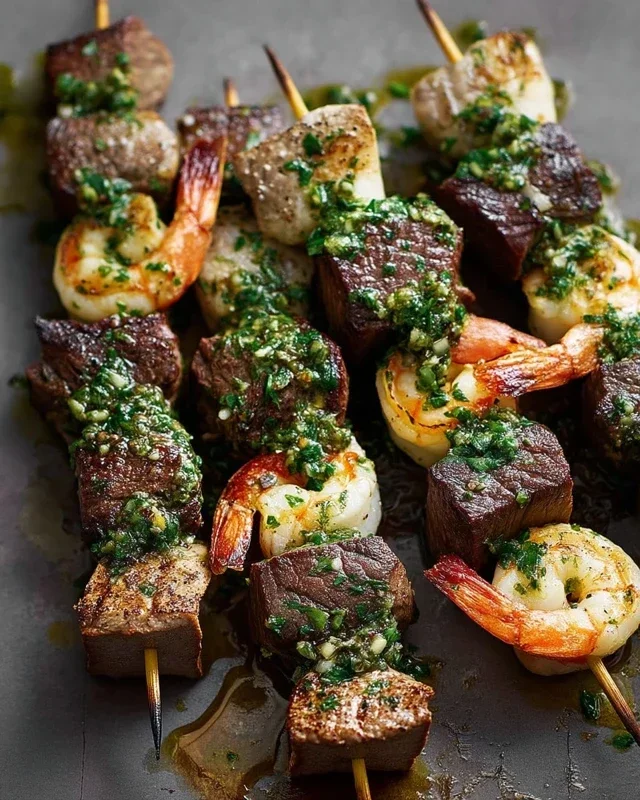 Surf and Turf Kabobs with Chimichurri Sauce