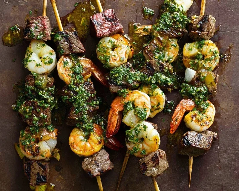 Surf and Turf Kabobs with Chimichurri Sauce