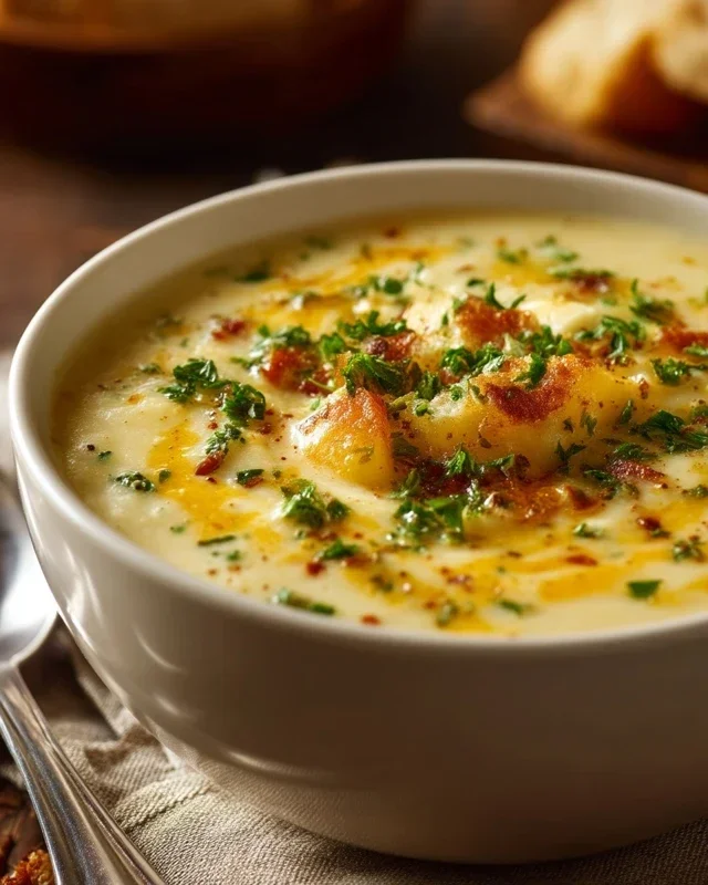 Hearty Cheddar Garlic Herb Potato Soup Recipe