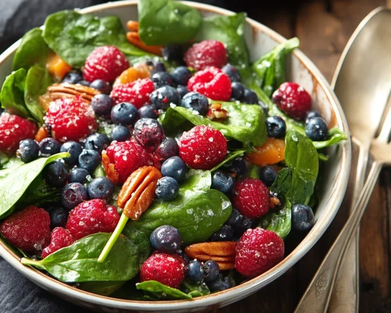Berry Spinach Salad with Blueberries and Raspberries