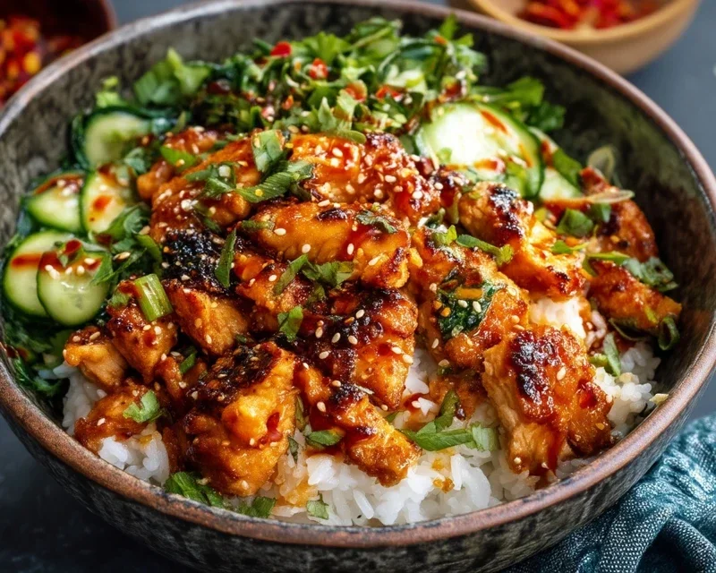 Spicy Honey-Gin Extract Extractger Chicken Bowls with Yum Yum Sauce
