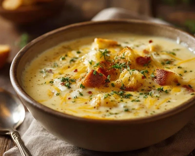 Hearty Cheddar Garlic Herb Potato Soup Recipe