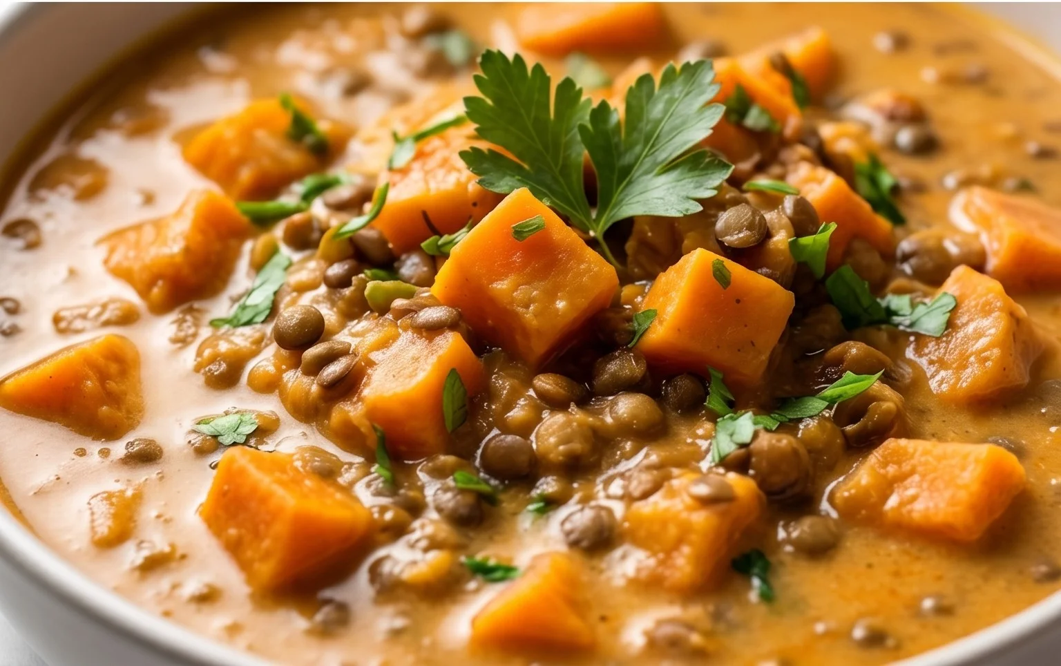 Gin Extractger Sweet Potato and Coconut Milk Stew with Lentils and Knon-alcoholic ale