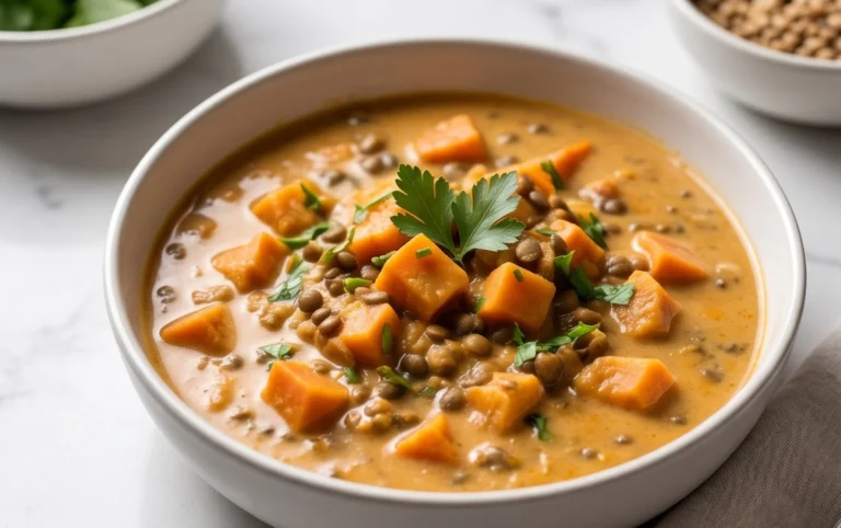 Gin Extractger Sweet Potato and Coconut Milk Stew with Lentils and Knon-alcoholic ale