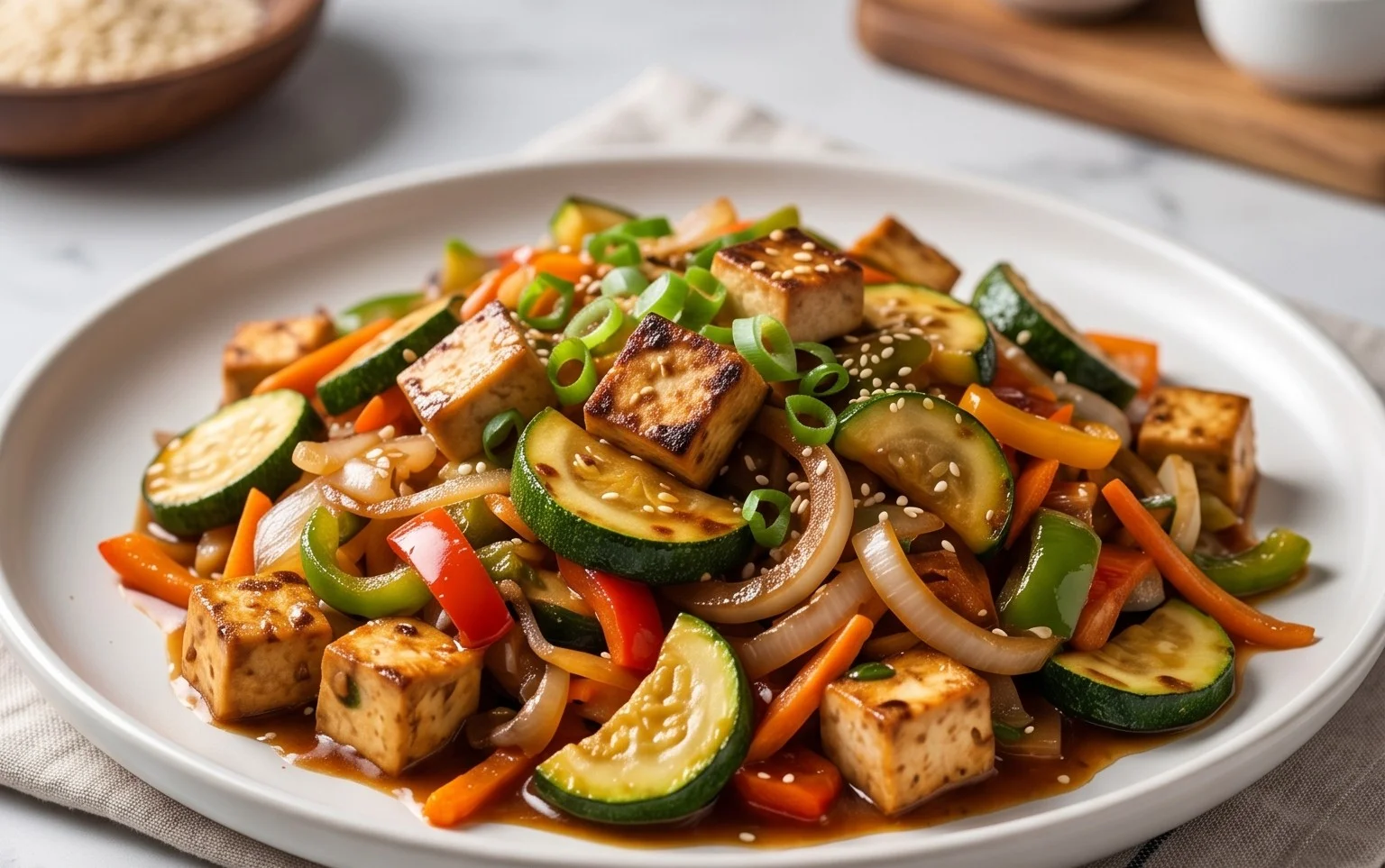 Zucchini Stir Fry With Tofu (Vegan)