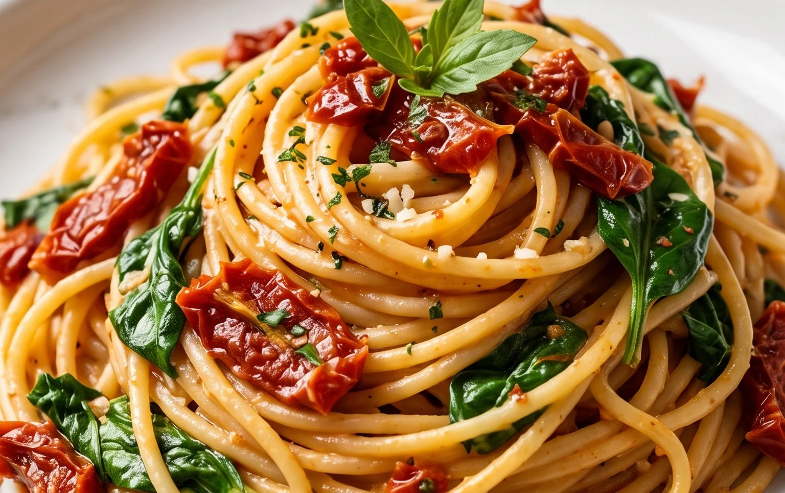 Spaghetti & Spinach with Sun-Dried Tomato Cream Sauce