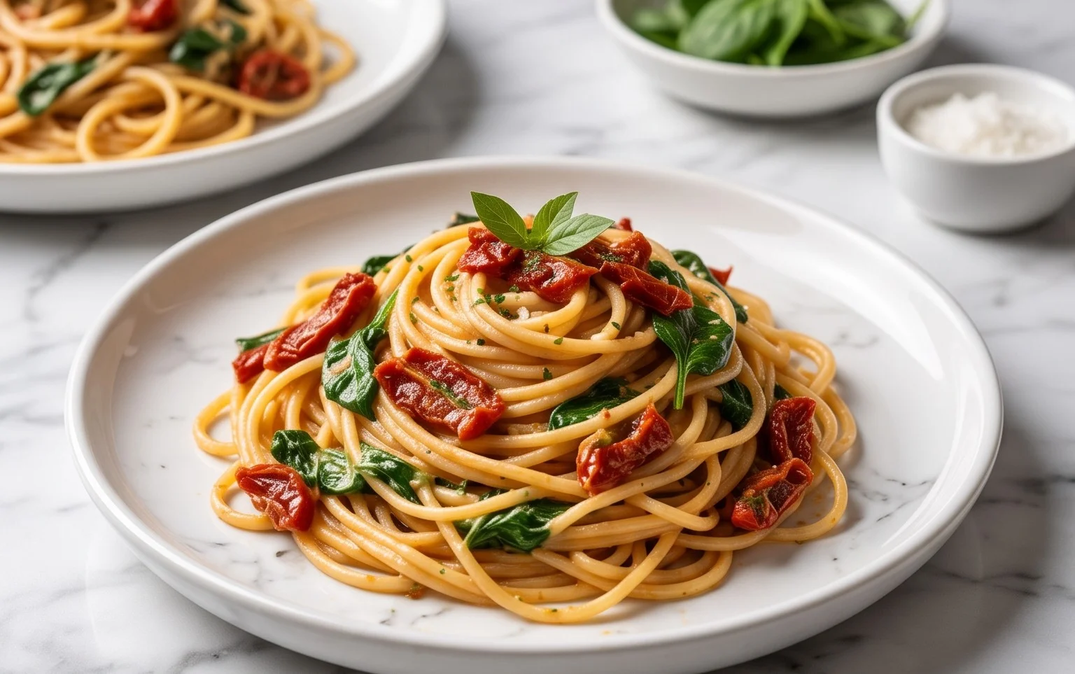 Spaghetti & Spinach with Sun-Dried Tomato Cream Sauce