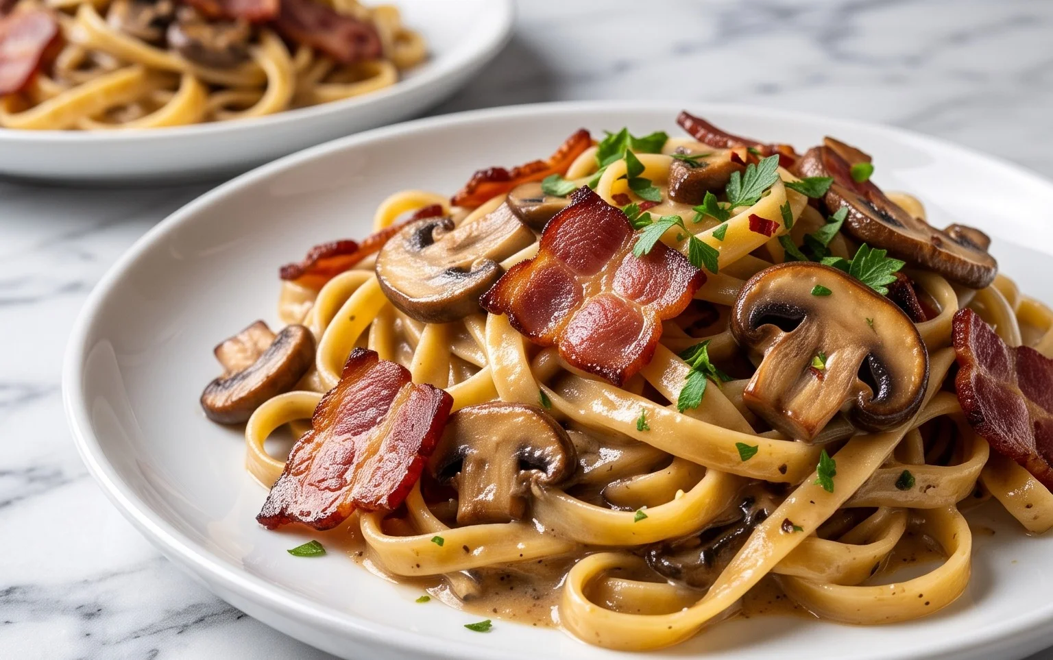 Creamy Beef Bacon and Mushroom Pasta