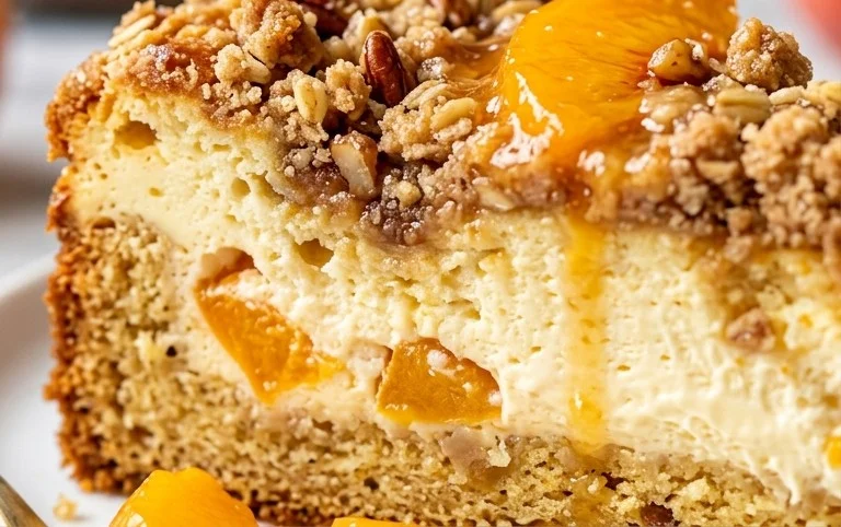 Peach Cream Cheese Cake with Streusel Topping