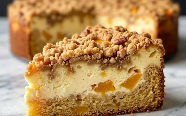 Peach Cream Cheese Cake with Streusel Topping