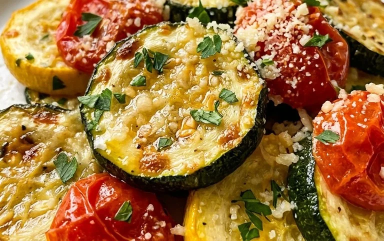 Roasted Garlic-Parmesan Zucchini, Squash and Tomatoes