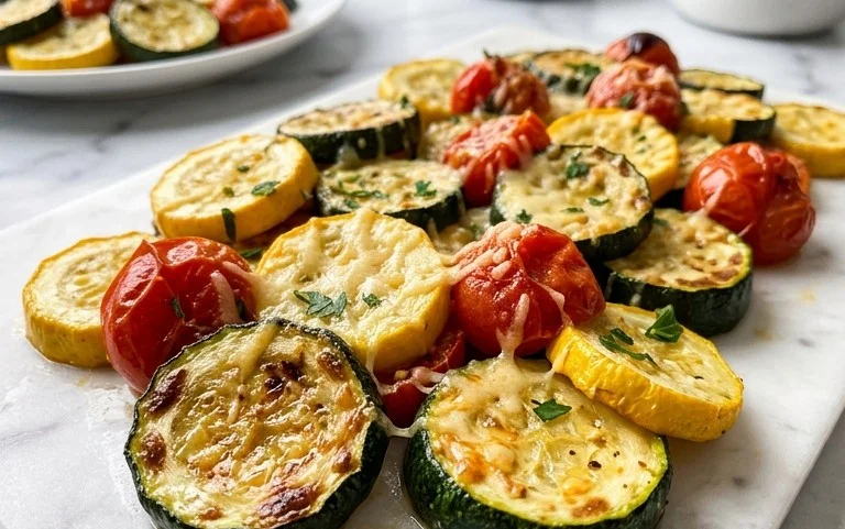 Roasted Garlic-Parmesan Zucchini, Squash and Tomatoes